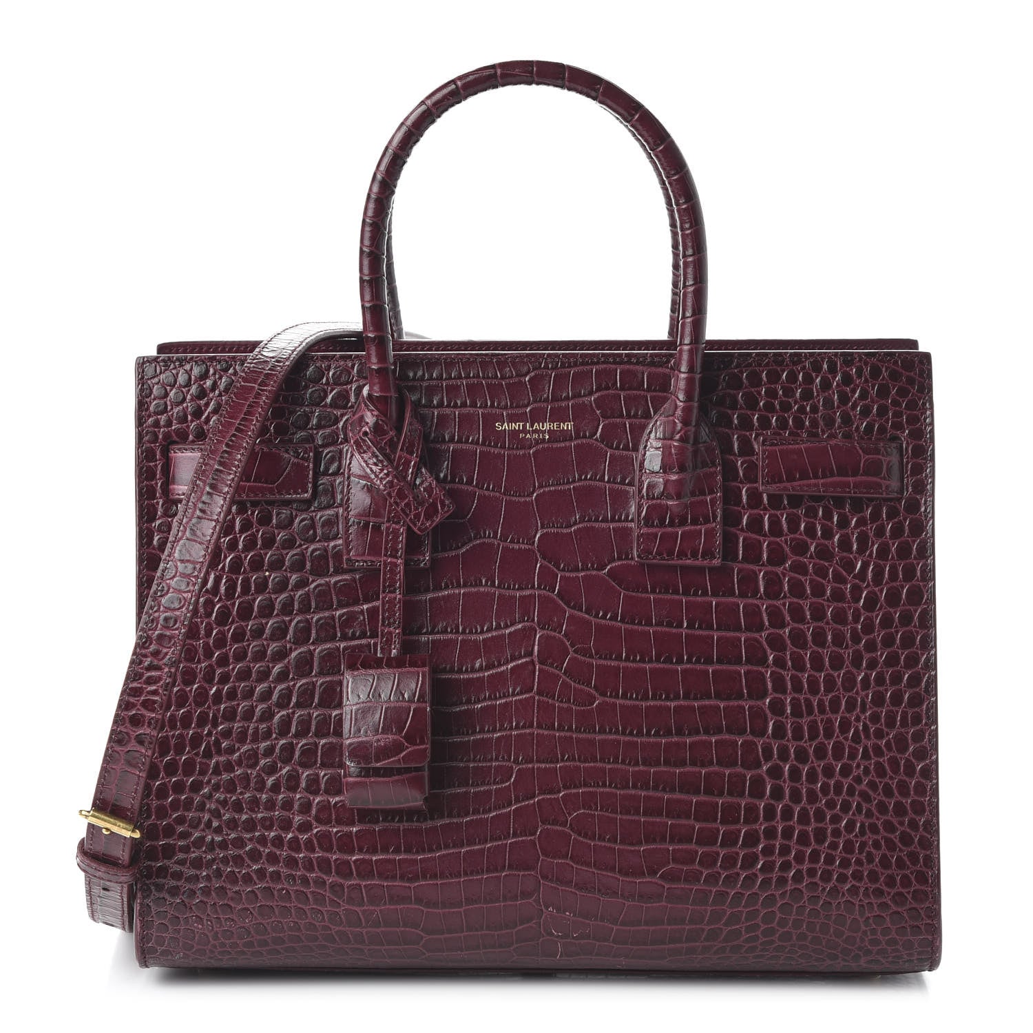Saint Laurent Calfskin Crocodile Embossed Baby Sac De Jour Bordeaux 1 of 10