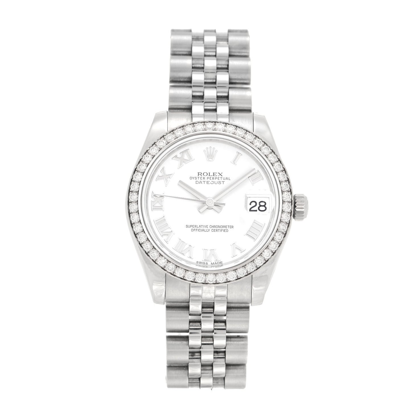 Stainless Steel 18K White Gold Diamond 31mm Oyster Perpetual Datejust Watch White Roman 178384