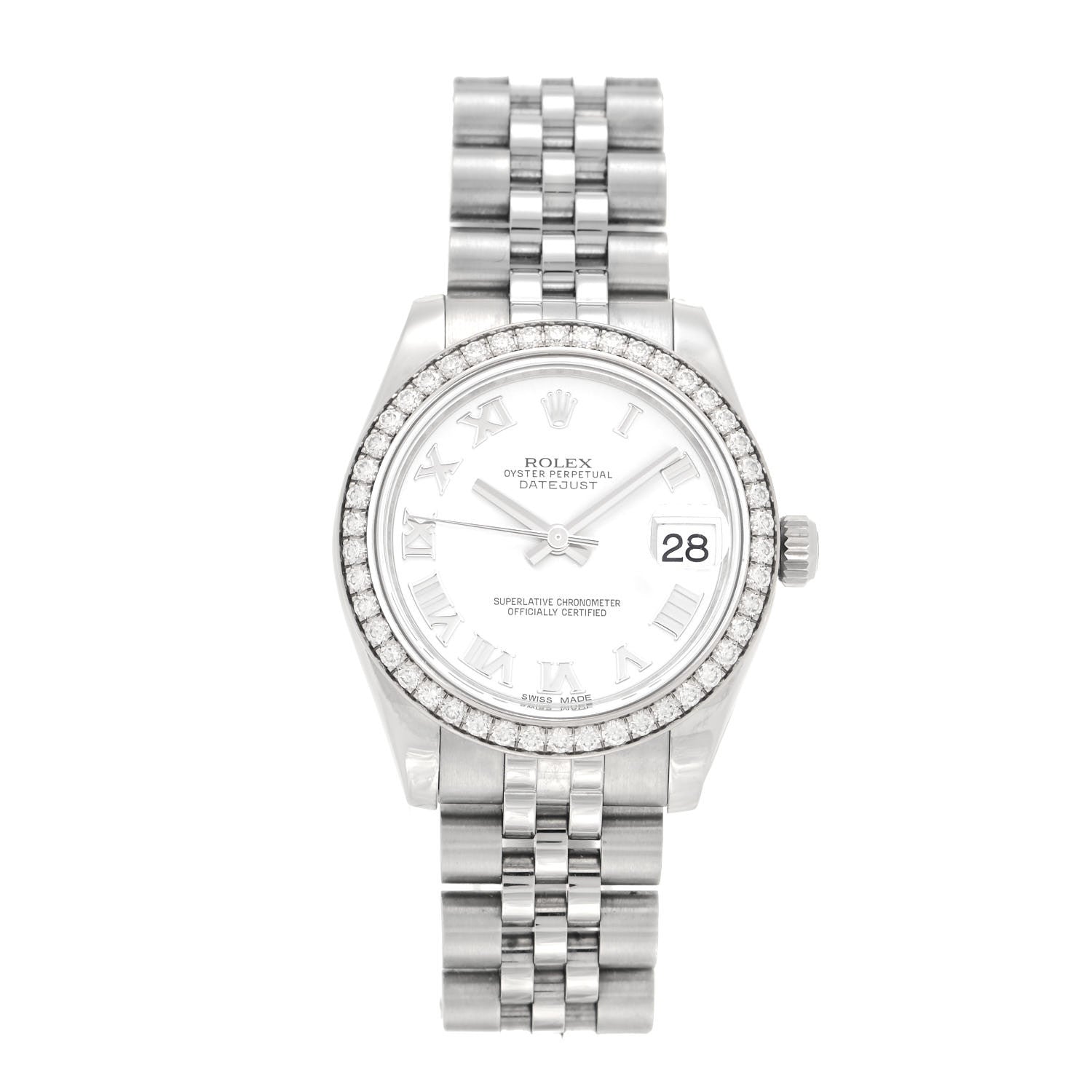 Rolex Stainless Steel 18K White Gold Diamond 31mm Oyster Perpetual Datejust Watch White Roman 178384 1 of 5