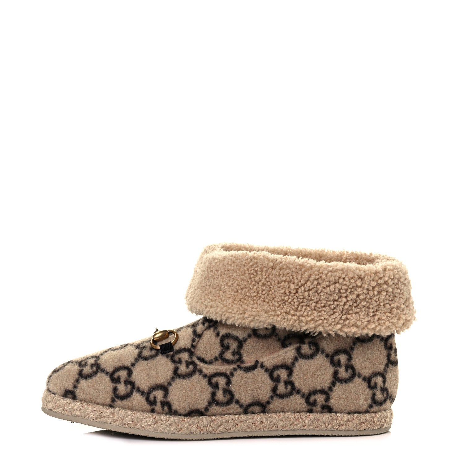 Gucci Covered Wool GG Monogram Mens Fria Horsebit Ankle Boots 9 Beige Ebony Butterscotch 1 of 9