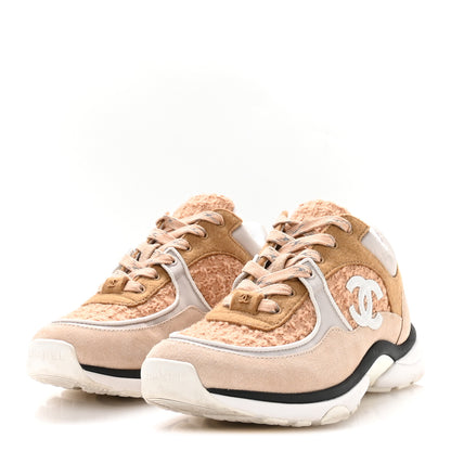 Chanel Suede Tweed Felt CC Sneakers 36.5 Beige 4 of 8