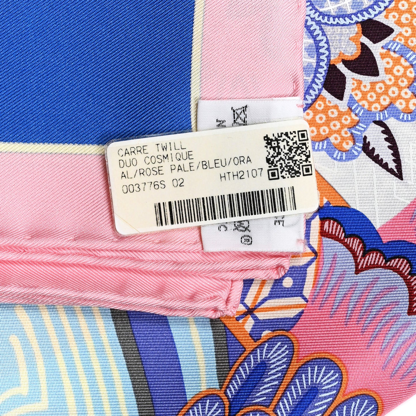 Silk Twill Duo Cosmique Scarf 90 Rose Pale Bleu Orange