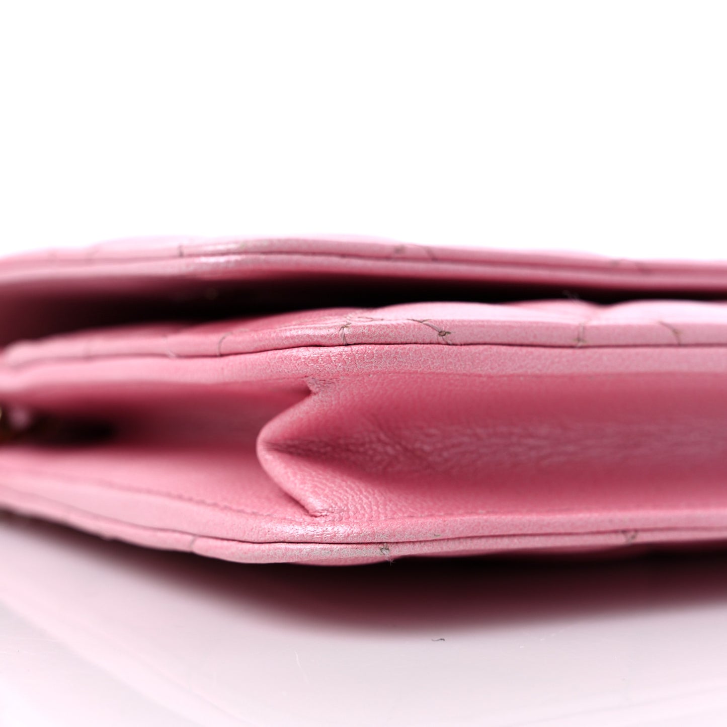 Cloudy Pearly Goatskin Quilted Wallet on Chain WOC Light Pink