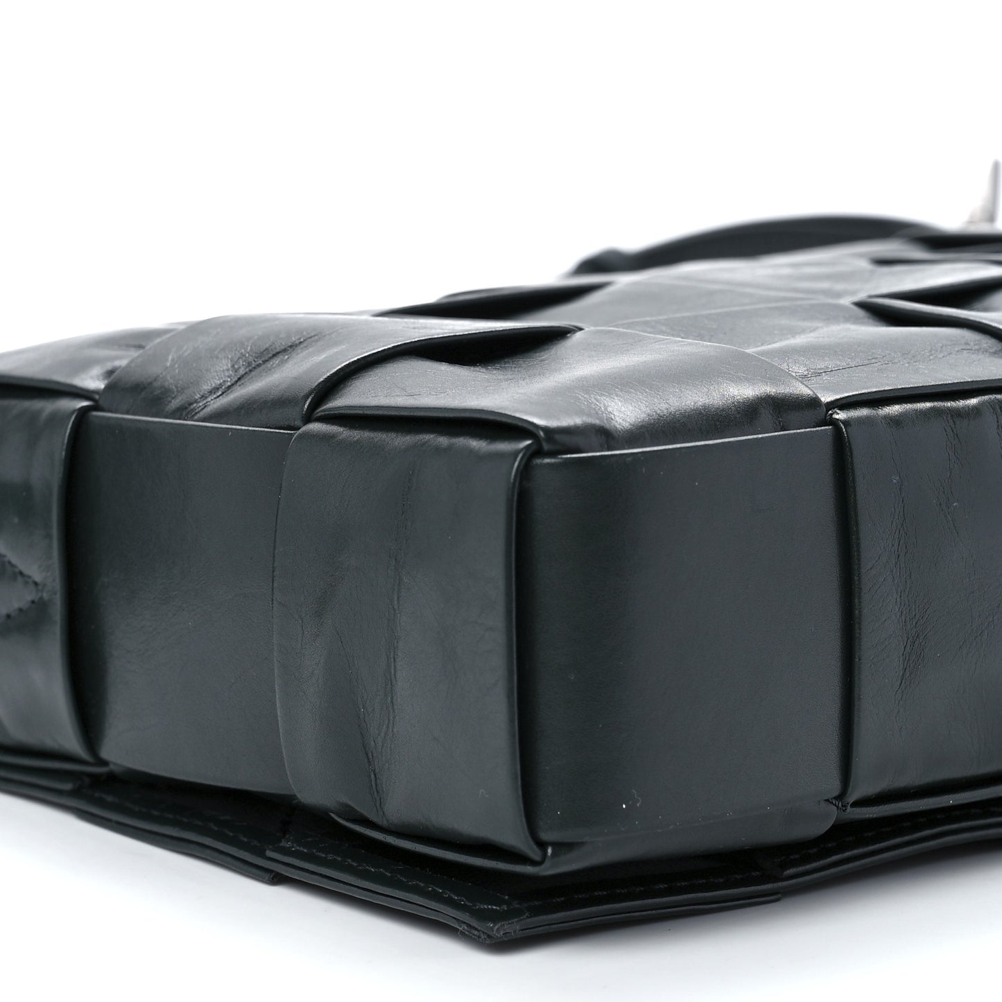 Paper Calfskin Maxi Intreccio Cassette Crossbody Bag Black