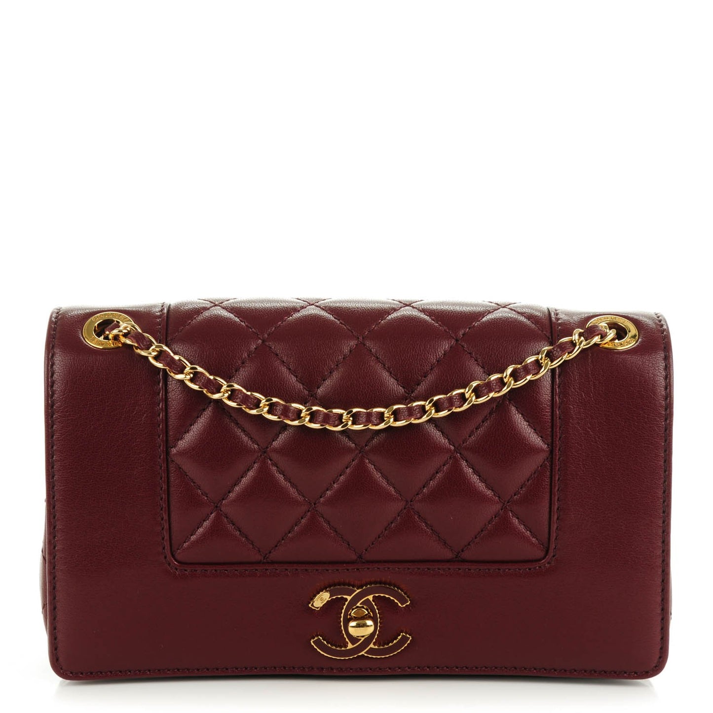 Sheepskin Quilted Small Mademoiselle Vintage Flap Dark Red