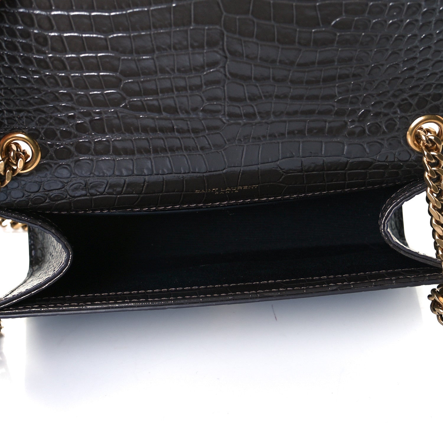 Saint Laurent Calfskin Crocodile Embossed Small Classic Monogram Kate Tassel Satchel Pebble 6 of 6