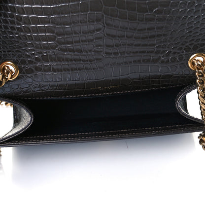 Saint Laurent Calfskin Crocodile Embossed Small Classic Monogram Kate Tassel Satchel Pebble 7 of 7