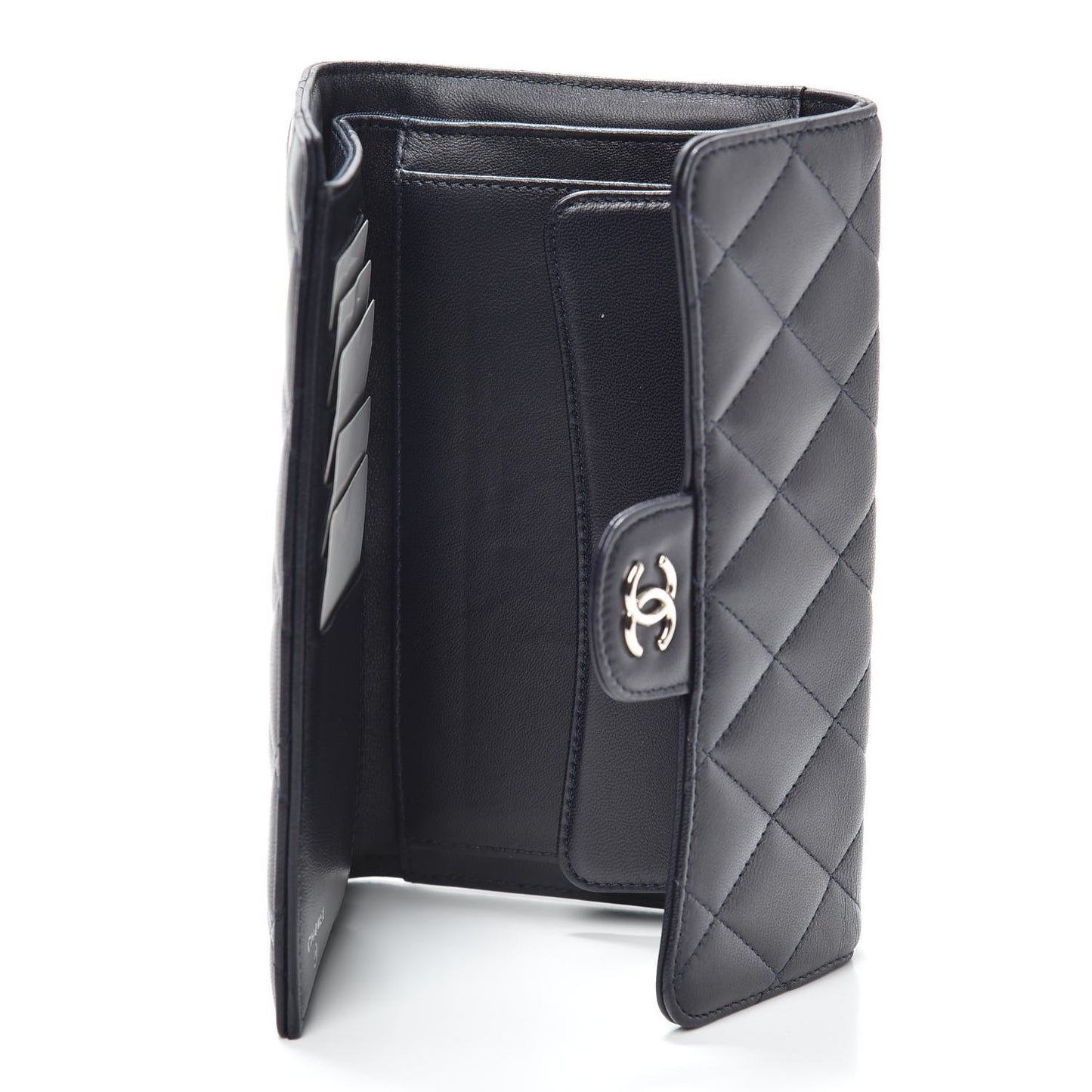 Lambskin Quilted Large Flap Wallet Navy