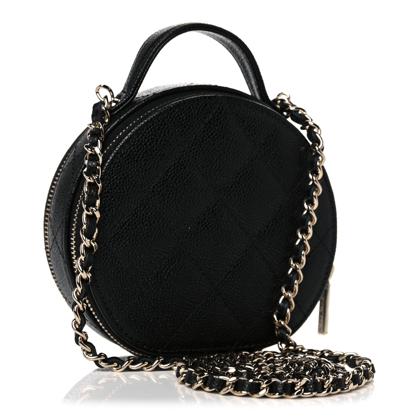 Caviar Quilted Round Handle With Care Vanity With Chain Black