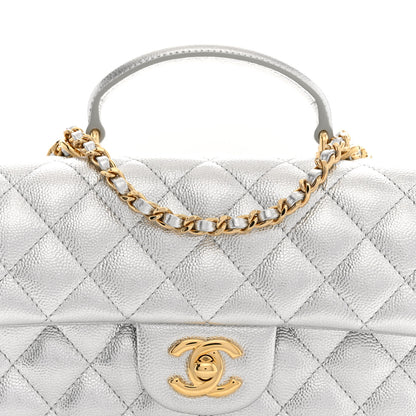 Chanel Metallic Caviar Quilted Top Handle East West Flap Silver 8 of 11