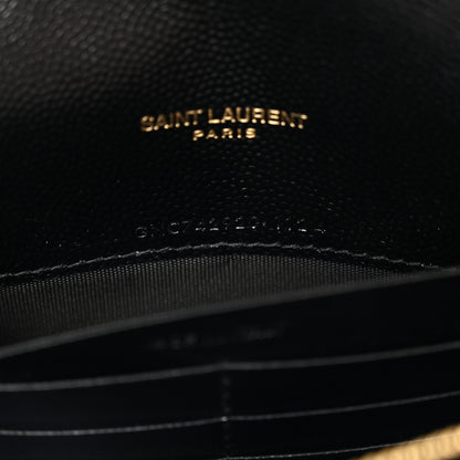 Saint Laurent Grain De Poudre Matelasse Chevron Monogram Envelope Chain Wallet Black 7 of 10