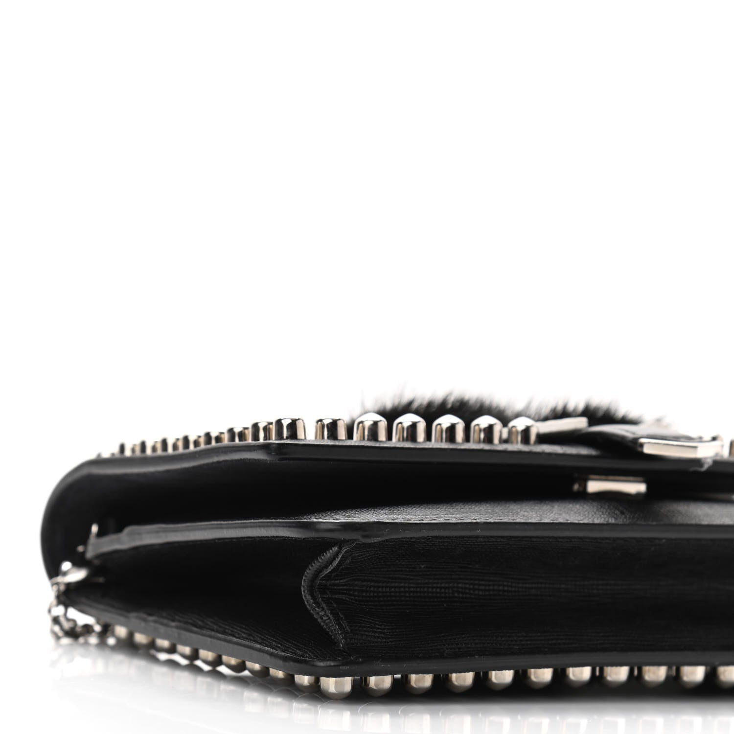Fendi Vitello Elite Mink Fur Studded Karlito Tube Wallet on Chain Black 9 of 10