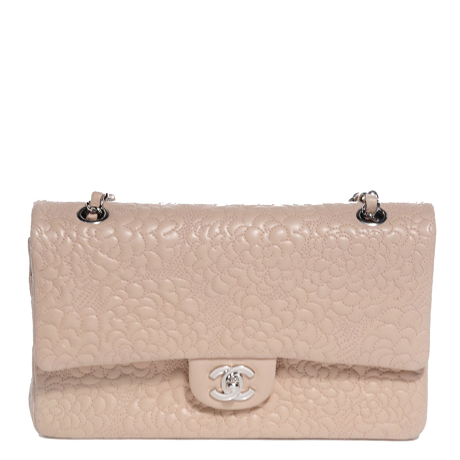 Chanel Lambskin Camellia Stitched Medium Double Flap Light Pink 1 of 7