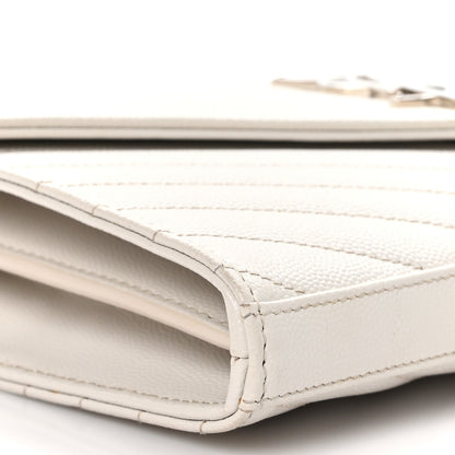 Saint Laurent Grain De Poudre Matelasse Chevron Monogram Chain Wallet Crema Soft 9 of 10