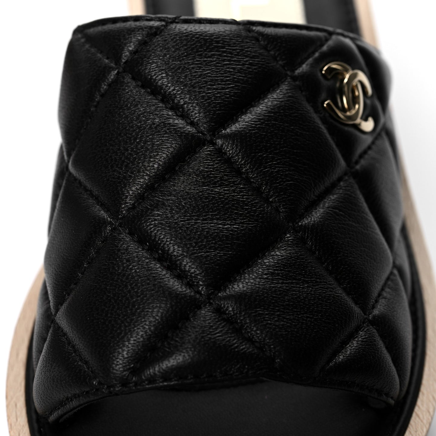 Lambskin Quilted CC Wedge Sandals 38 Black
