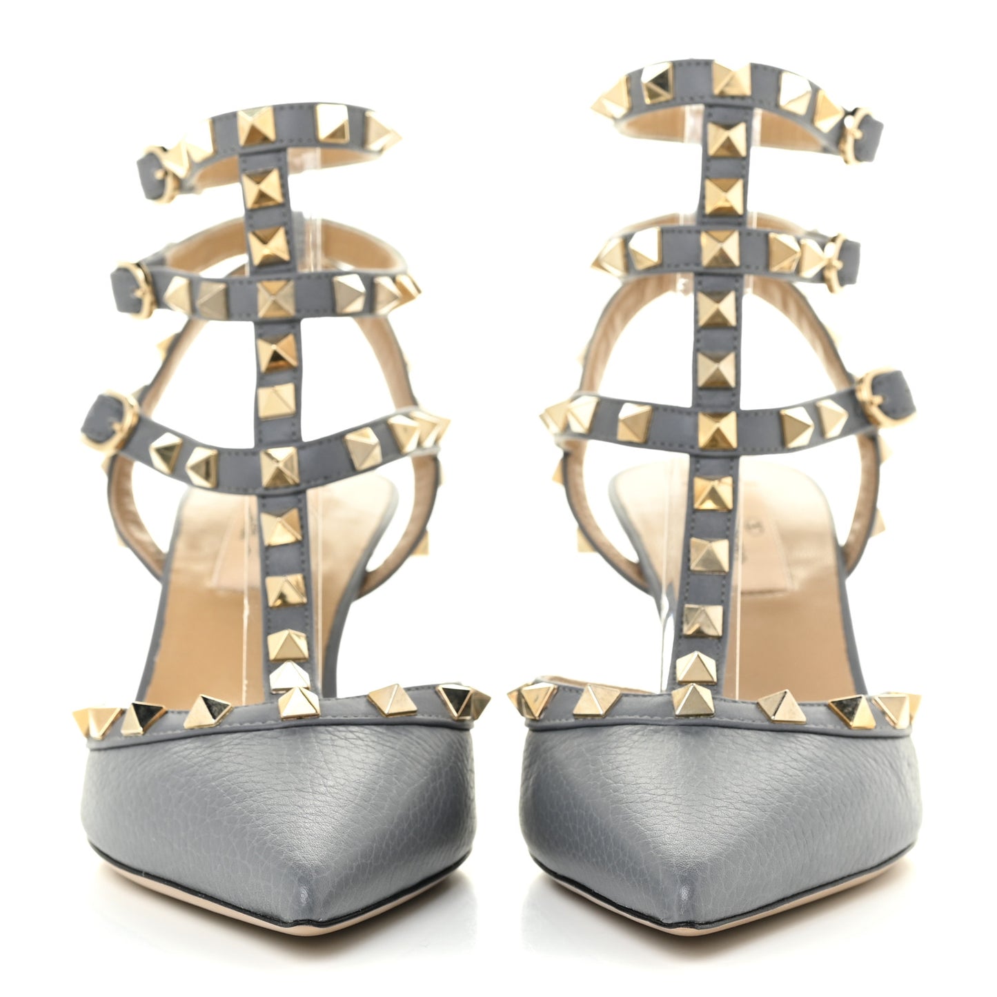 Pebbled Calfskin Rockstud Ankle Strap 65mm Pumps 36.5 Sky Sorbet