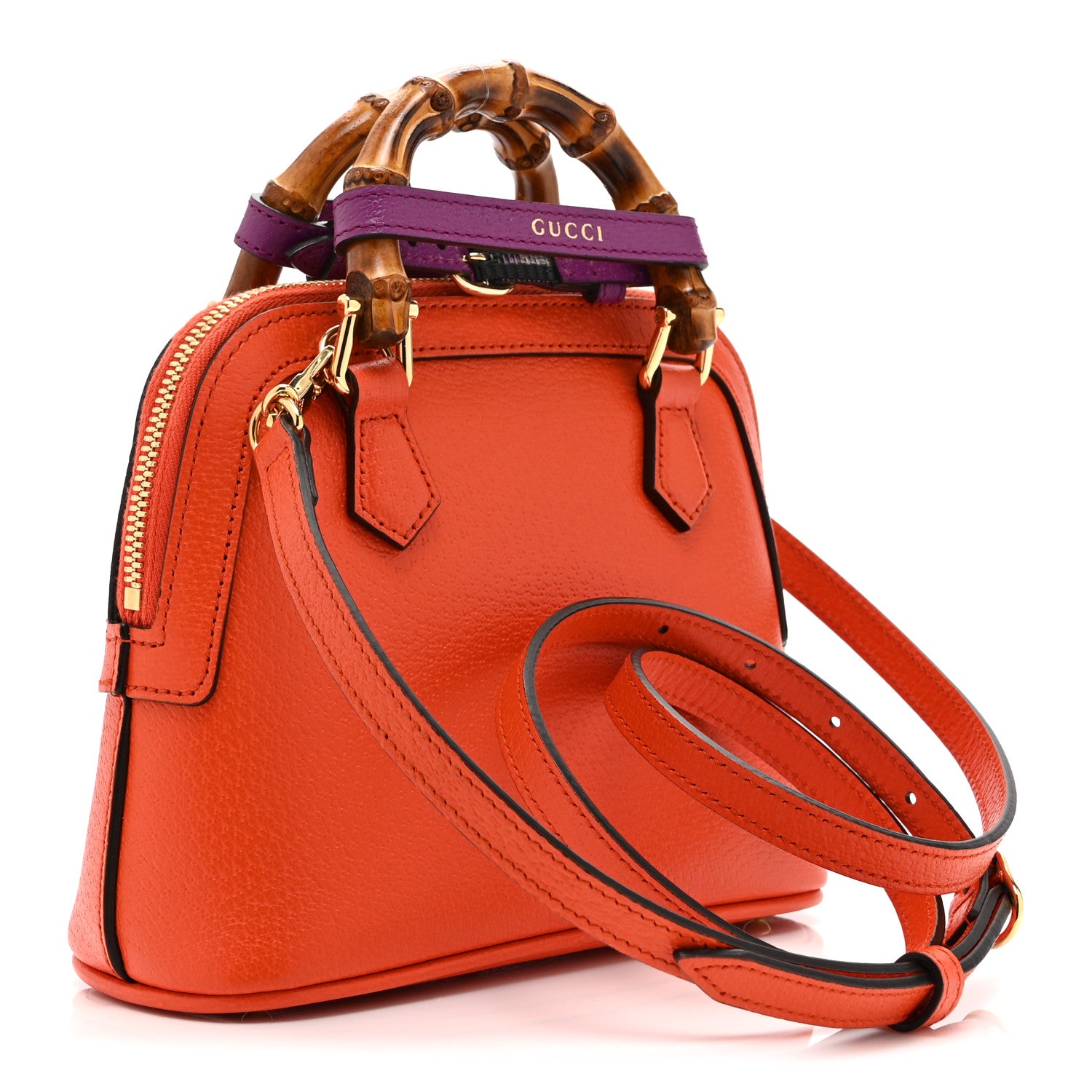 Gucci Textured Dollar Calfskin Mini Diana Dome Tote Bag Deep Orange Spicy Cyclamin 3 of 11