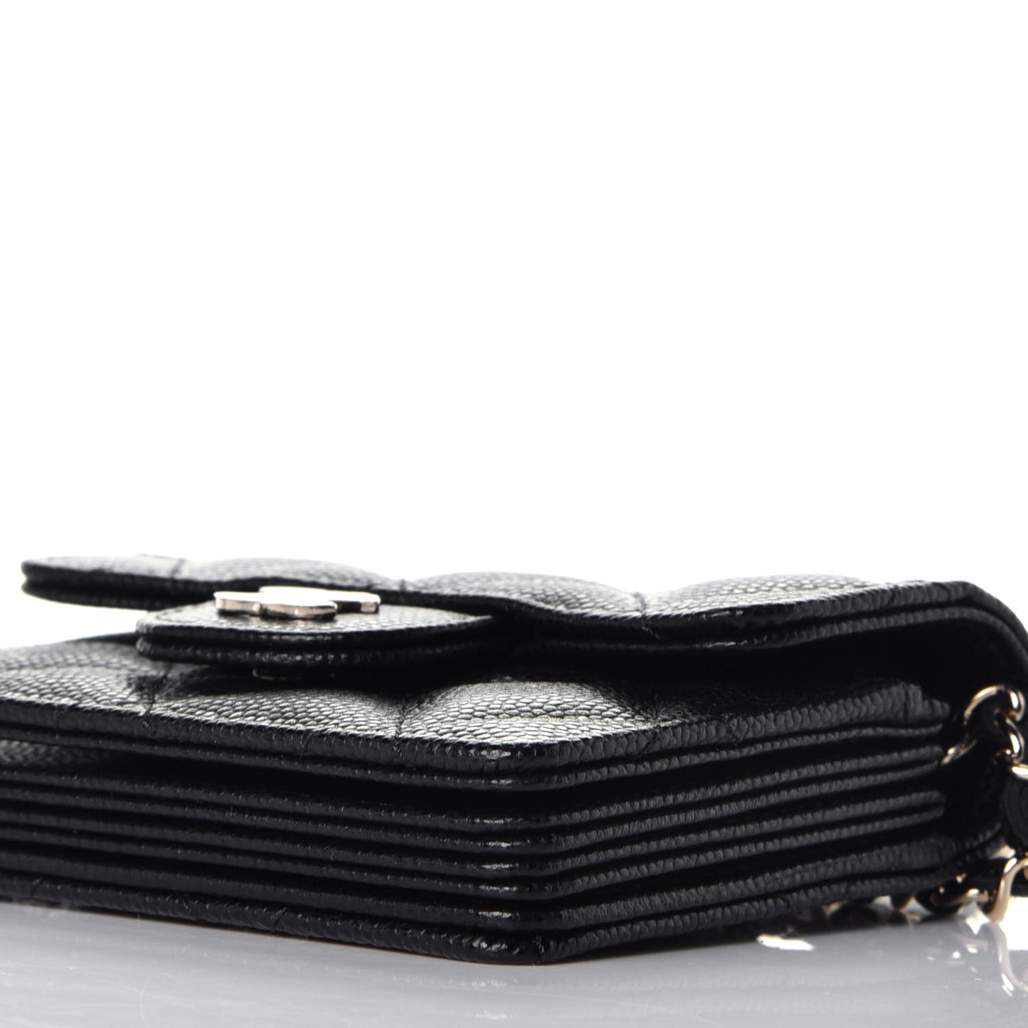 Caviar Quilted Flap Card Holder On Chain Black