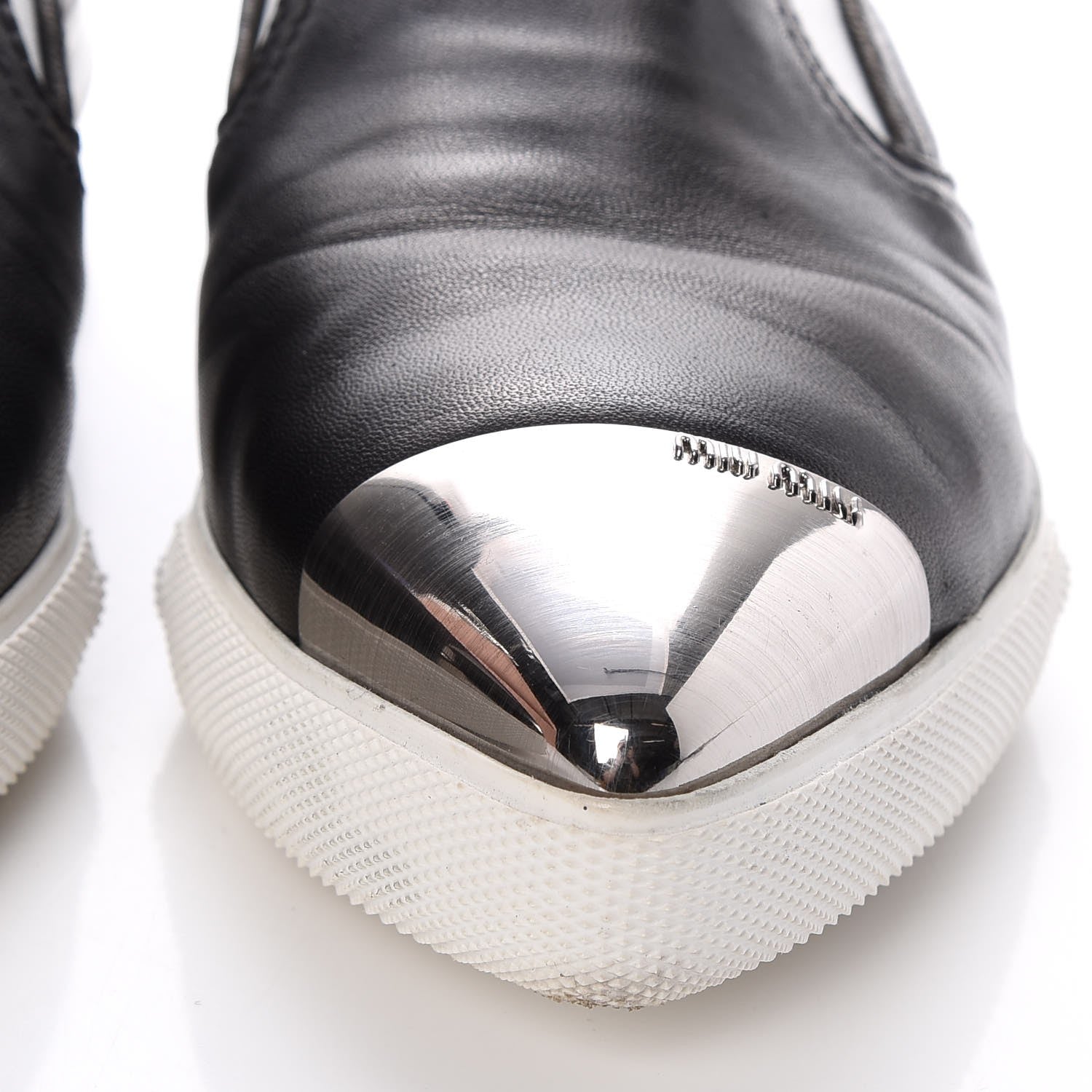 Miu Miu Nappa Metal Cap Toe Slip On Sneakers 36 Black Silver 11 of 14