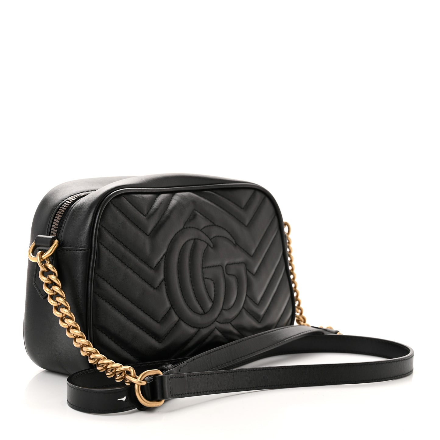 Calfskin Matelasse Small GG Marmont Chain Shoulder Bag Black