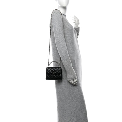 Chanel Caviar Quilted Double Chain Top Handle Flap With Chain Black 2 of 11