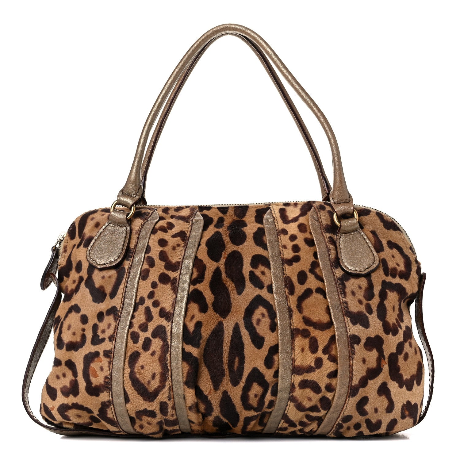 Valentino Garavani Calf Hair Leopard Print Shoulder Bag Gold 1 of 24