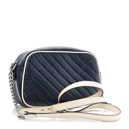 Gucci Vintage Effect Calfskin Matelasse Diagonal Small Torchon GG Marmont Chain Shoulder Bag Blue Agata Mystic White 3 of 9