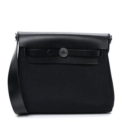 Hermes Military Toile Vache Hunter Herbag Zip Retourne 20 Black 1 of 10