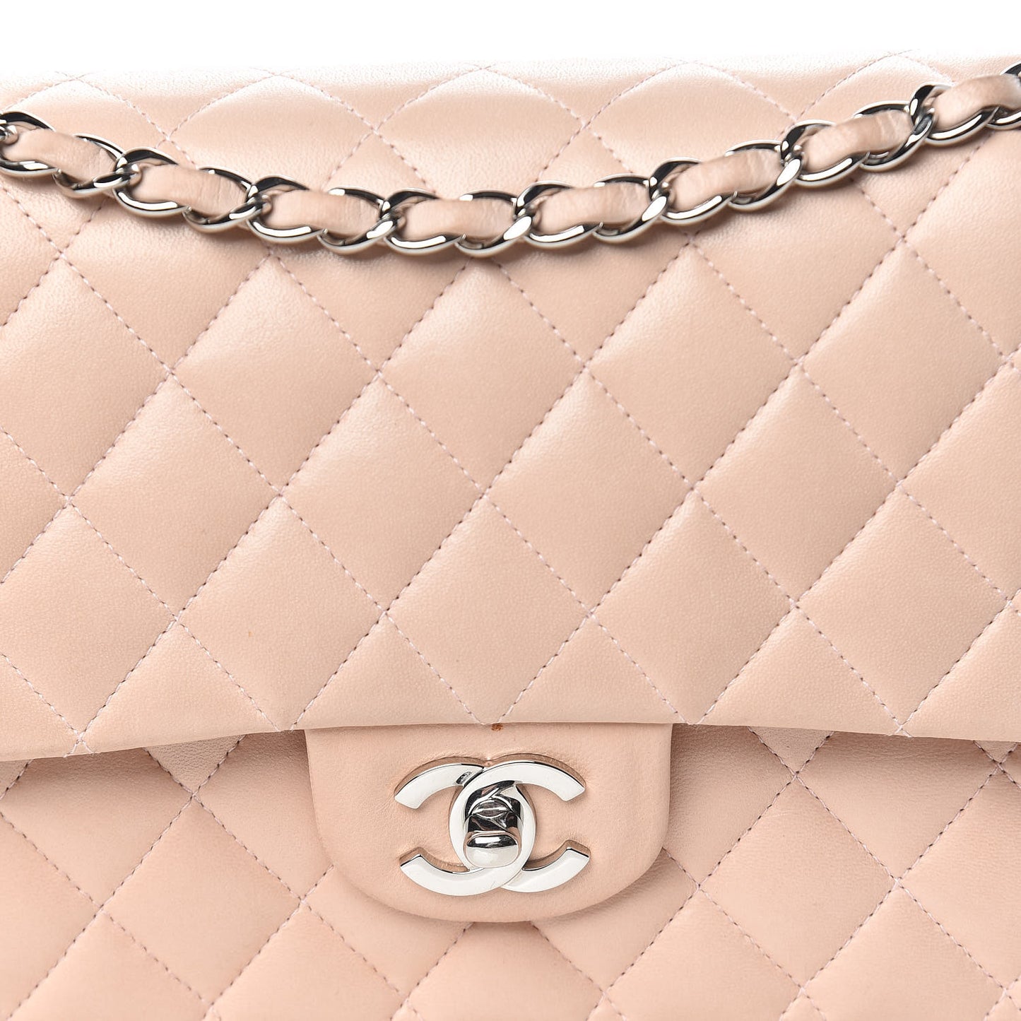 Lambskin Quilted Medium Double Flap Light Pink