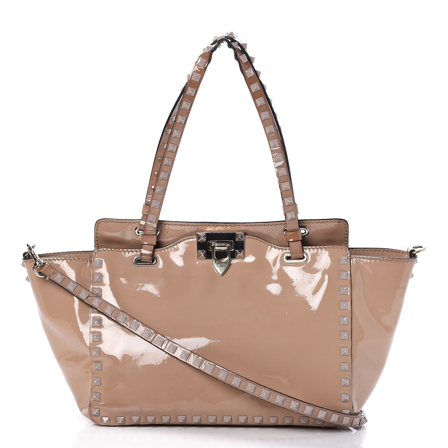 Valentino Garavani Patent Small Rockstud Tote Poudre 1 of 13