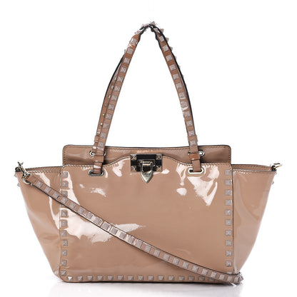 Valentino Garavani Patent Small Rockstud Tote Poudre 1 of 13