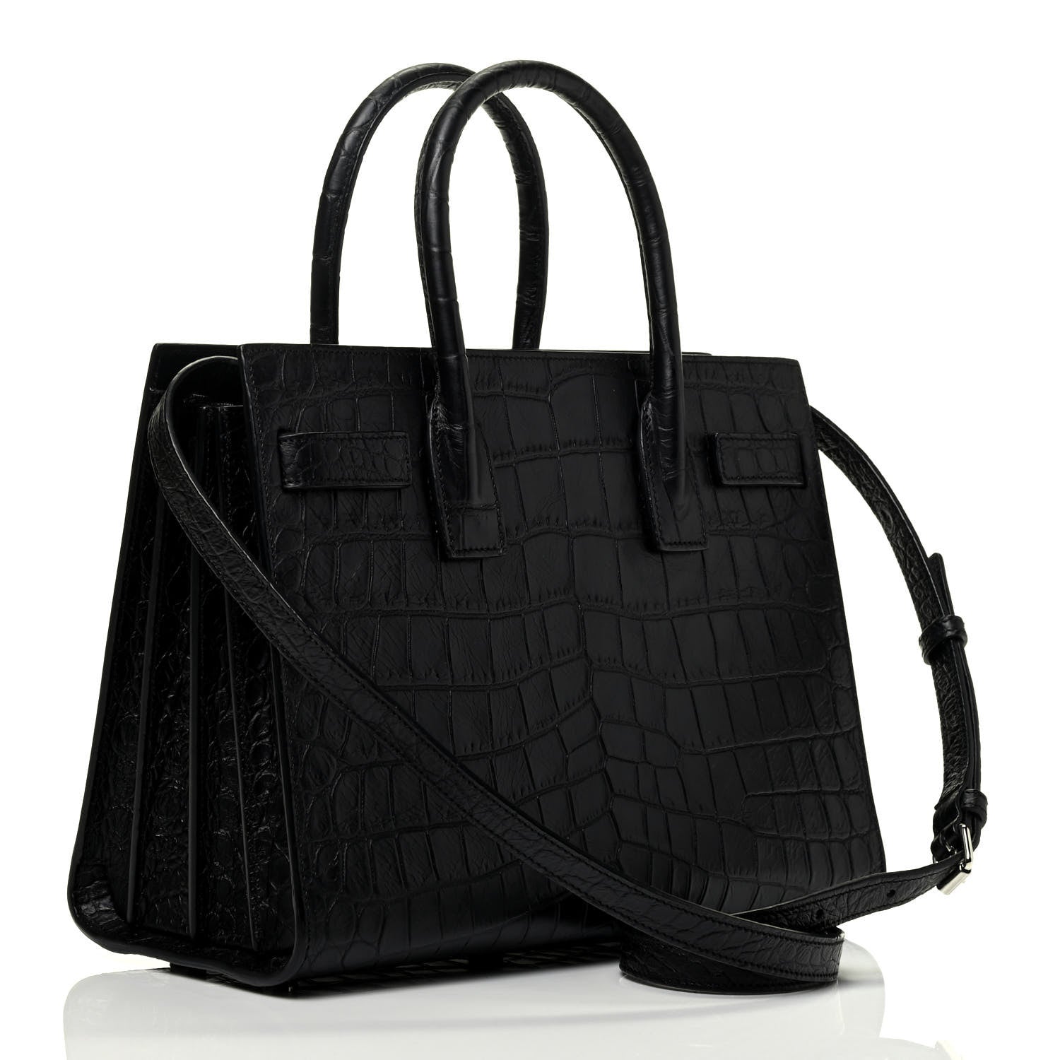 Saint Laurent Calfskin Crocodile Embossed Baby Sac De Jour Black 4 of 10