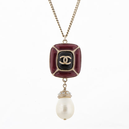 Chanel Enamel Pearl CC Pendant Necklace Gold 3 of 5
