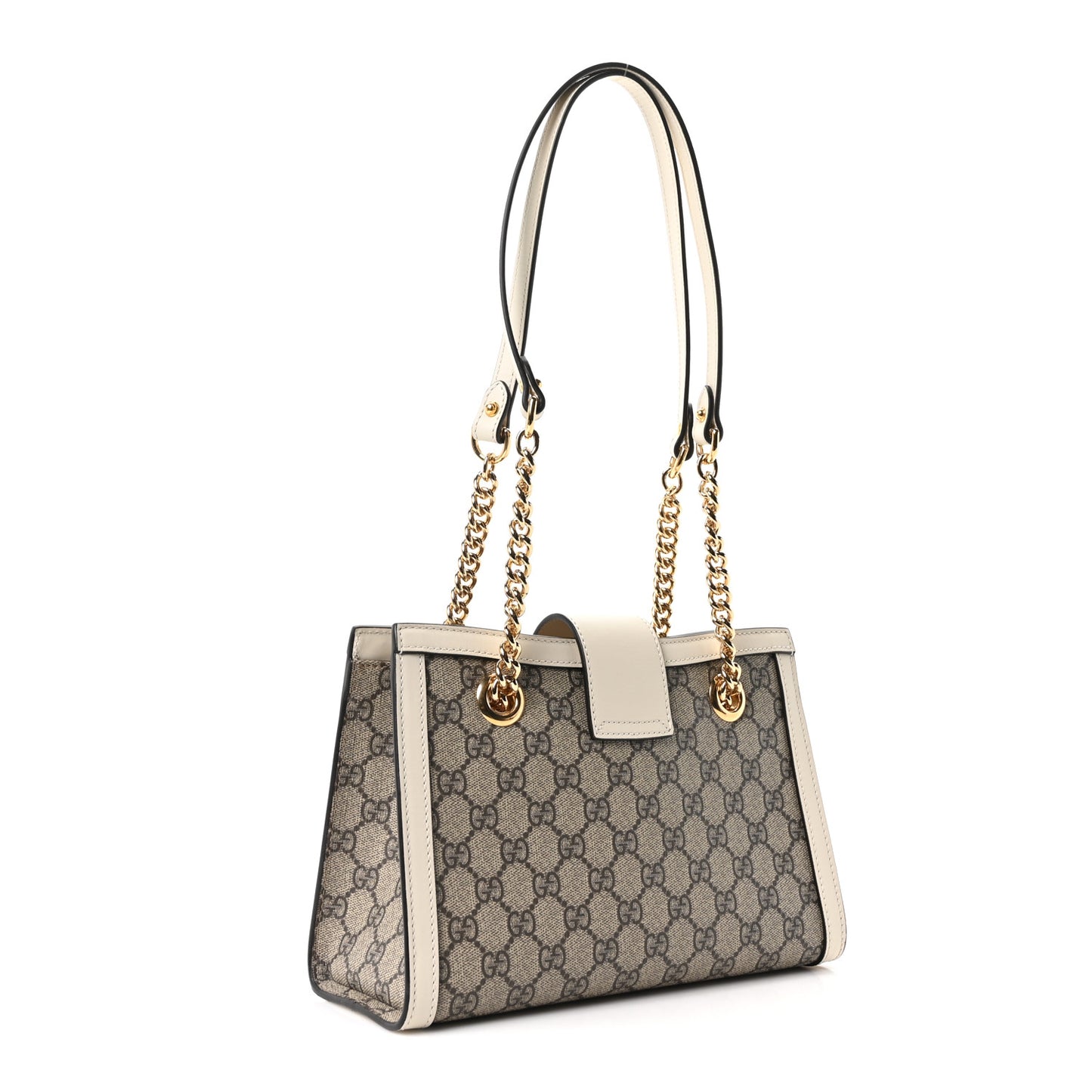 GG Supreme Monogram Moon Calfskin Small Padlock Tote Beige Ebony Mystic White