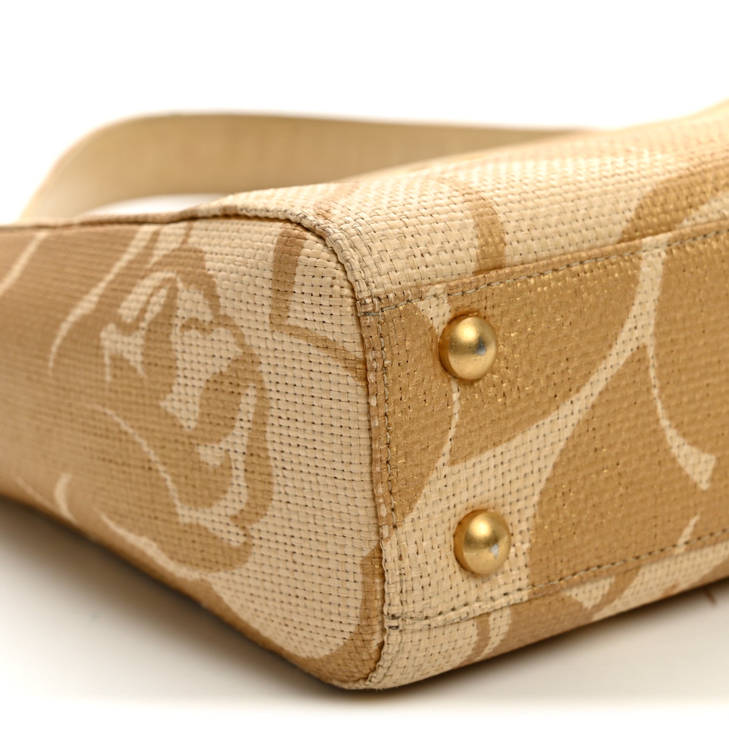 Chanel Woven Straw Camellia Print Shoulder Bag Gold 9 of 15
