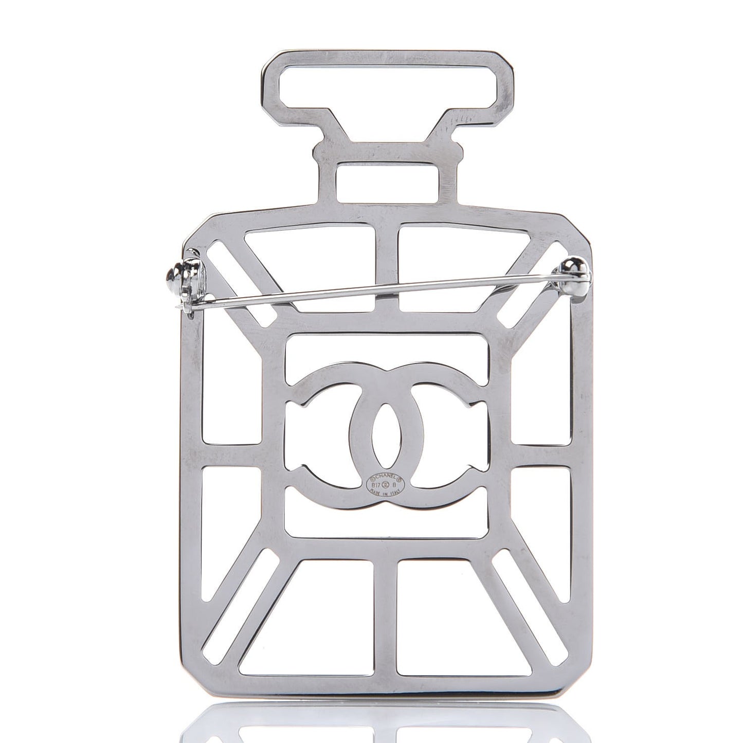 Ruthenium Crystal Perfume Bottle CC Brooch Iridescent Blue