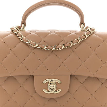 Chanel Lambskin Quilted Mini Top Handle Rectangular Flap Dark Beige 8 of 11