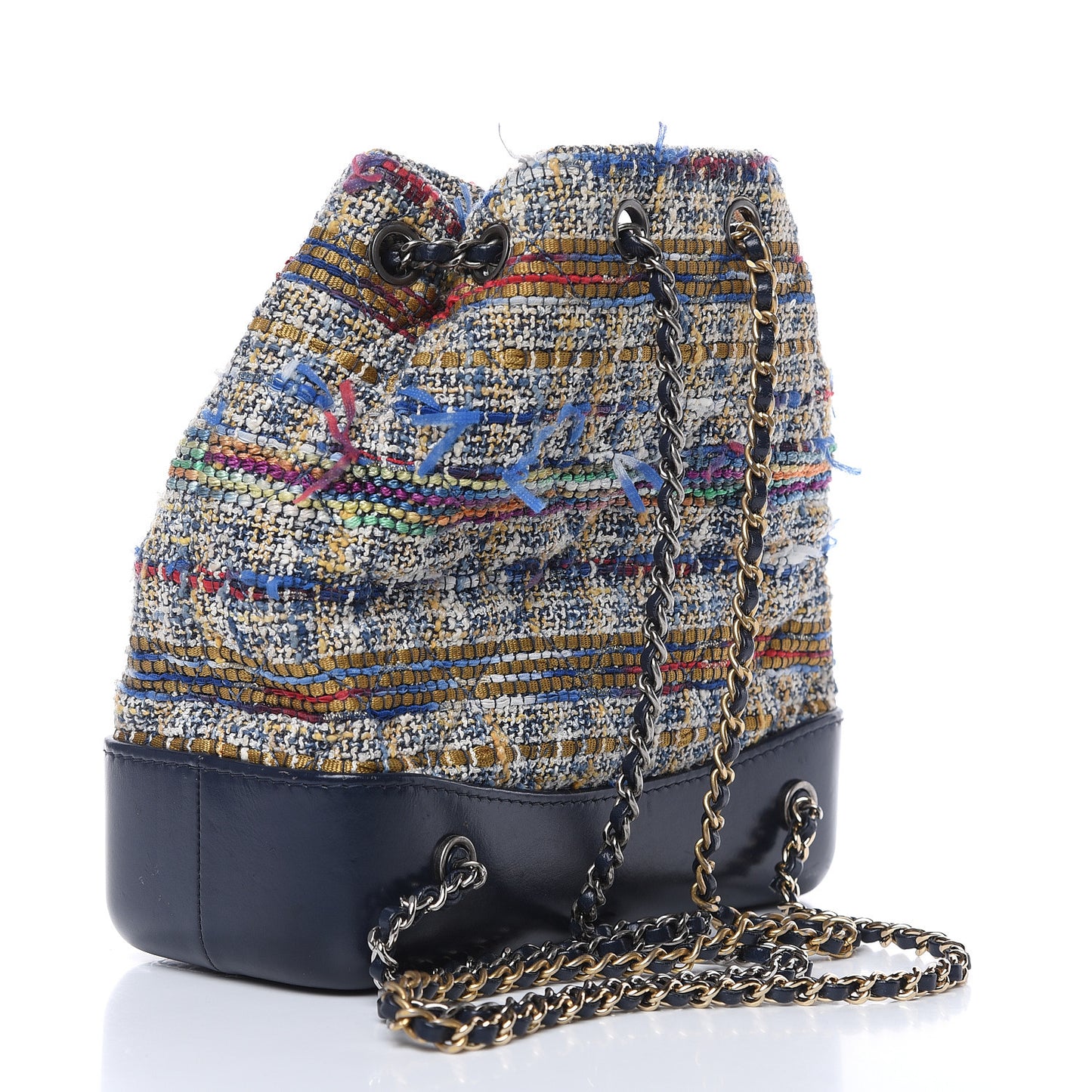 Tweed Calfskin Quilted Gabrielle Backpack Blue Gold Red White