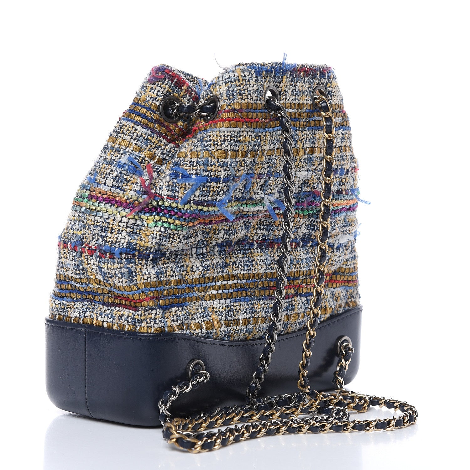 Chanel Tweed Calfskin Quilted Gabrielle Backpack Blue Gold Red White 3 of 11