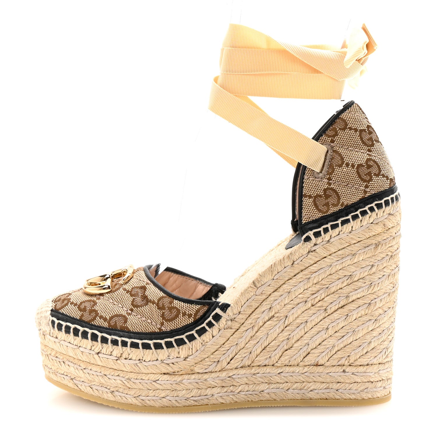 Gucci Monogram Matelasse GG Marmont Ankle Wrap Platform 35/120mm Espadrille Wedges 35.5 Beige Ebony Black Sand Storm 1 of 9