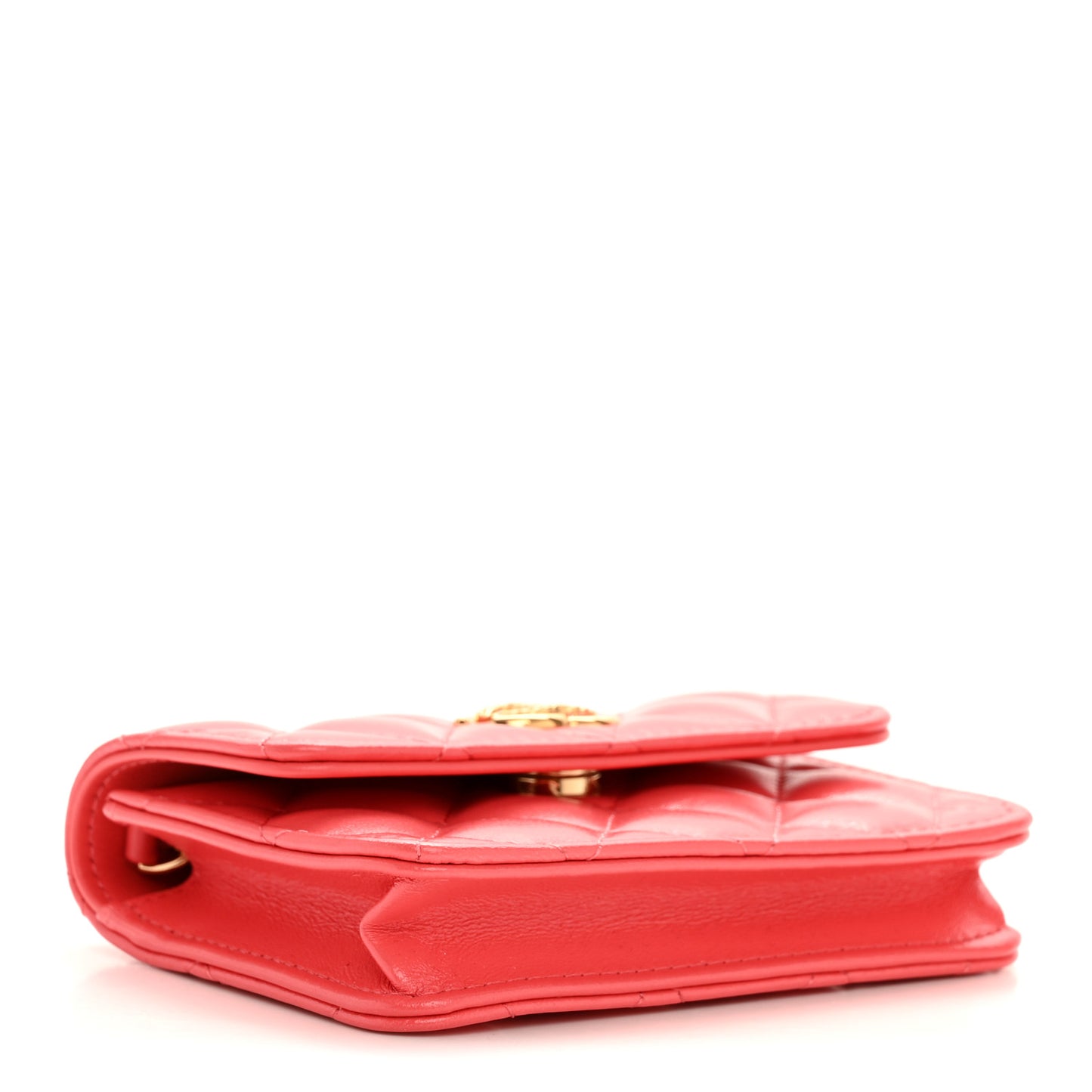Shiny Lambskin Quilted Card Holder On Chain Pink