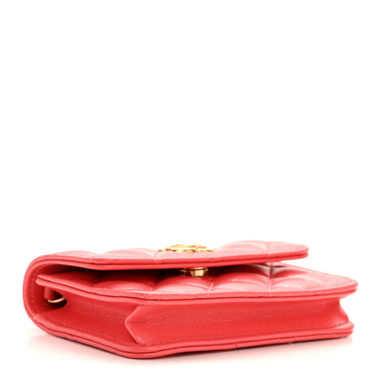 Chanel Shiny Lambskin Quilted Card Holder On Chain Pink 4 of 11