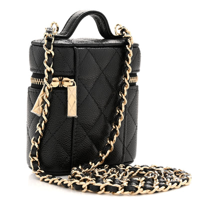 Chanel Caviar Quilted Small Handle With Care Vanity Case With Chain Black 3 of 10