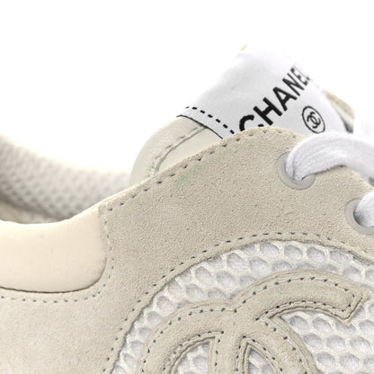 Chanel Calfskin Mesh Lycra Suede Womens Logo Sneakers 40 White 9 of 9