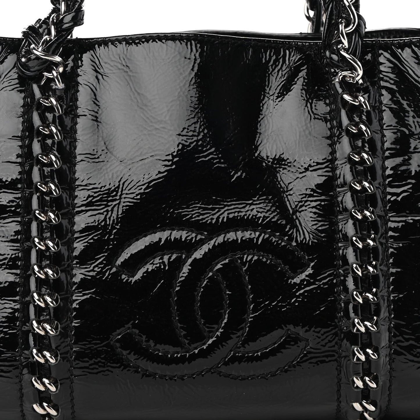 Patent Calfskin Small Luxe Ligne Tote Black