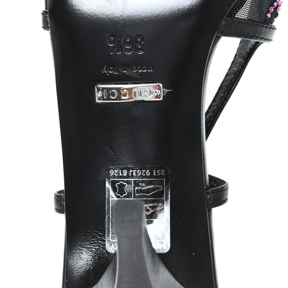 Gucci Tela Retino Nappa Charlotte Crystal GG Monogram Square G 75mm Slingback Pumps 36.5 Black 7 of 9