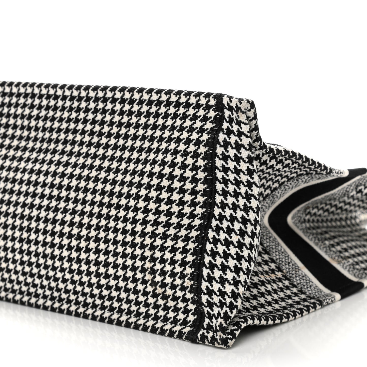 Canvas Houndstooth Embroidered Book Tote Black White