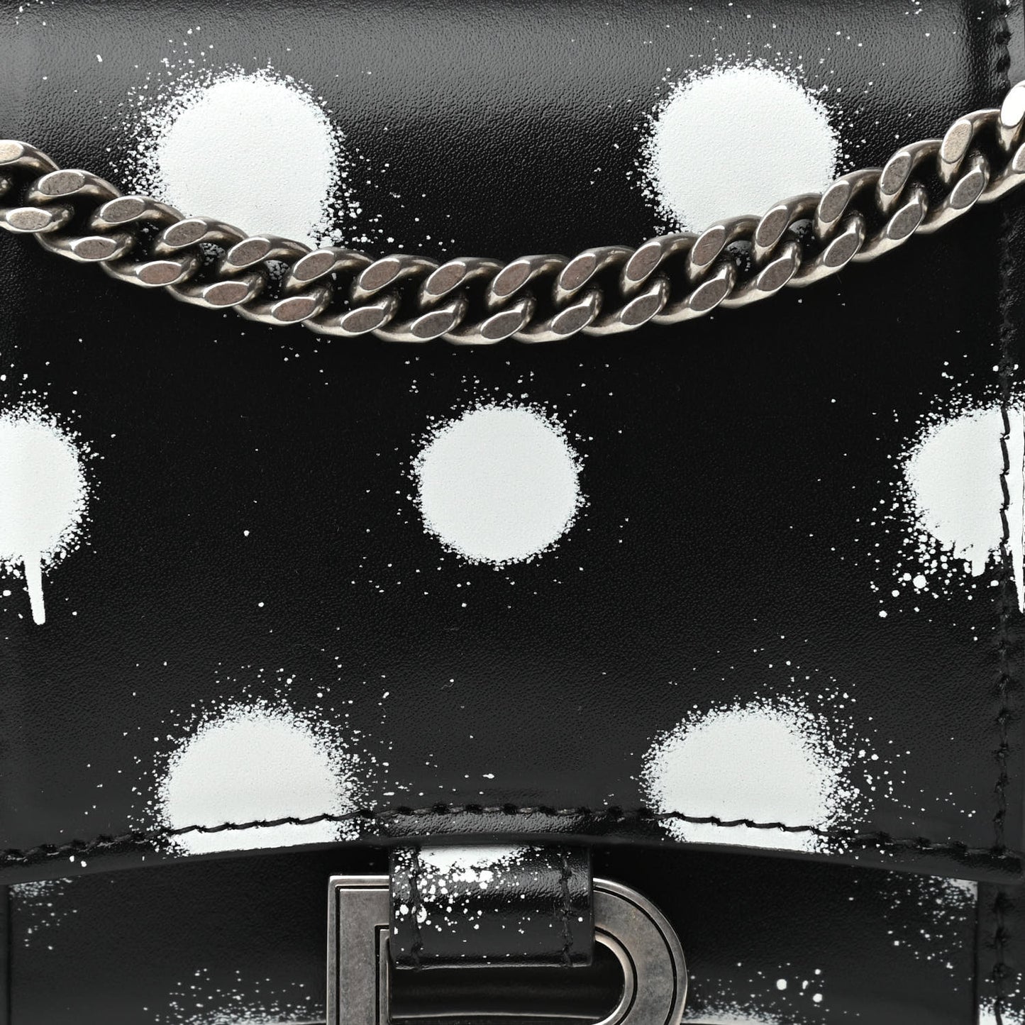 Shiny Box Calfskin Polka Dot Hourglass Chain Bag Black White