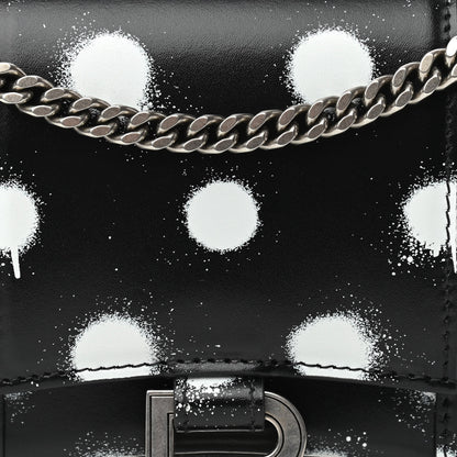 Balenciaga Shiny Box Calfskin Polka Dot Hourglass Chain Bag Black White 7 of 9