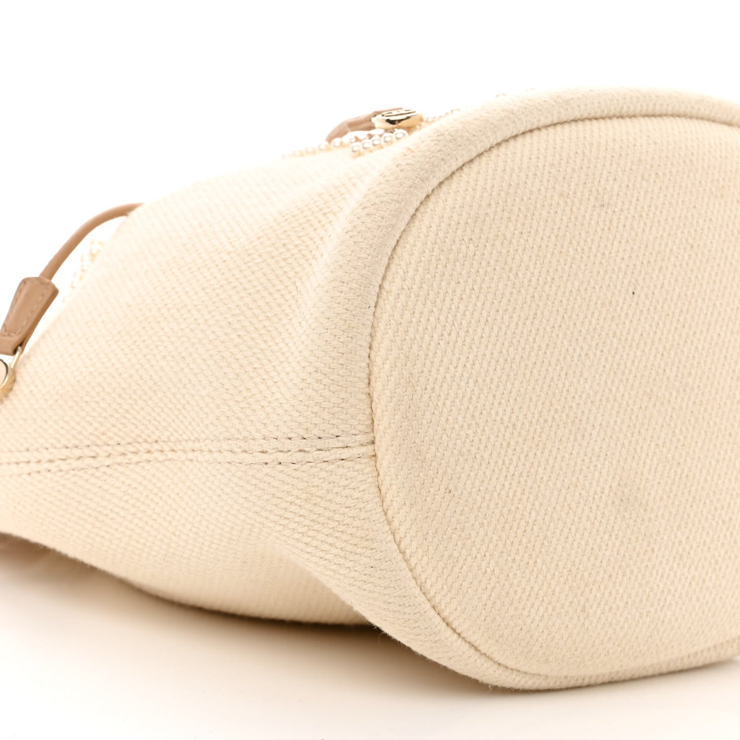 Canvas Pearl Deauville Drawstring Bucket Bag Ecru Beige